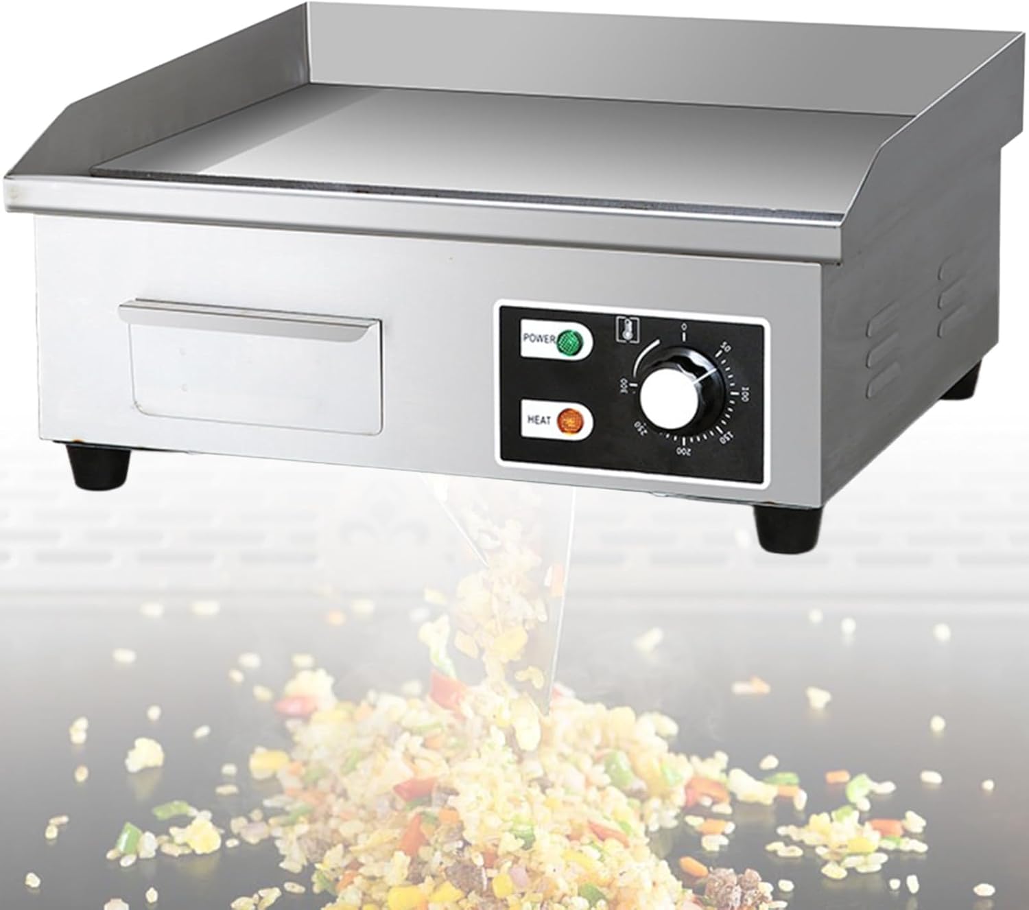 Commercial Griddle Electric, Electric Cast Iron Griddle w/Stainless Steel Material and Non-Stick, Adjustable Temp Control 2 Shovels and Brushes, 550 * 420 * 210mm 54 * 40 * 21CM