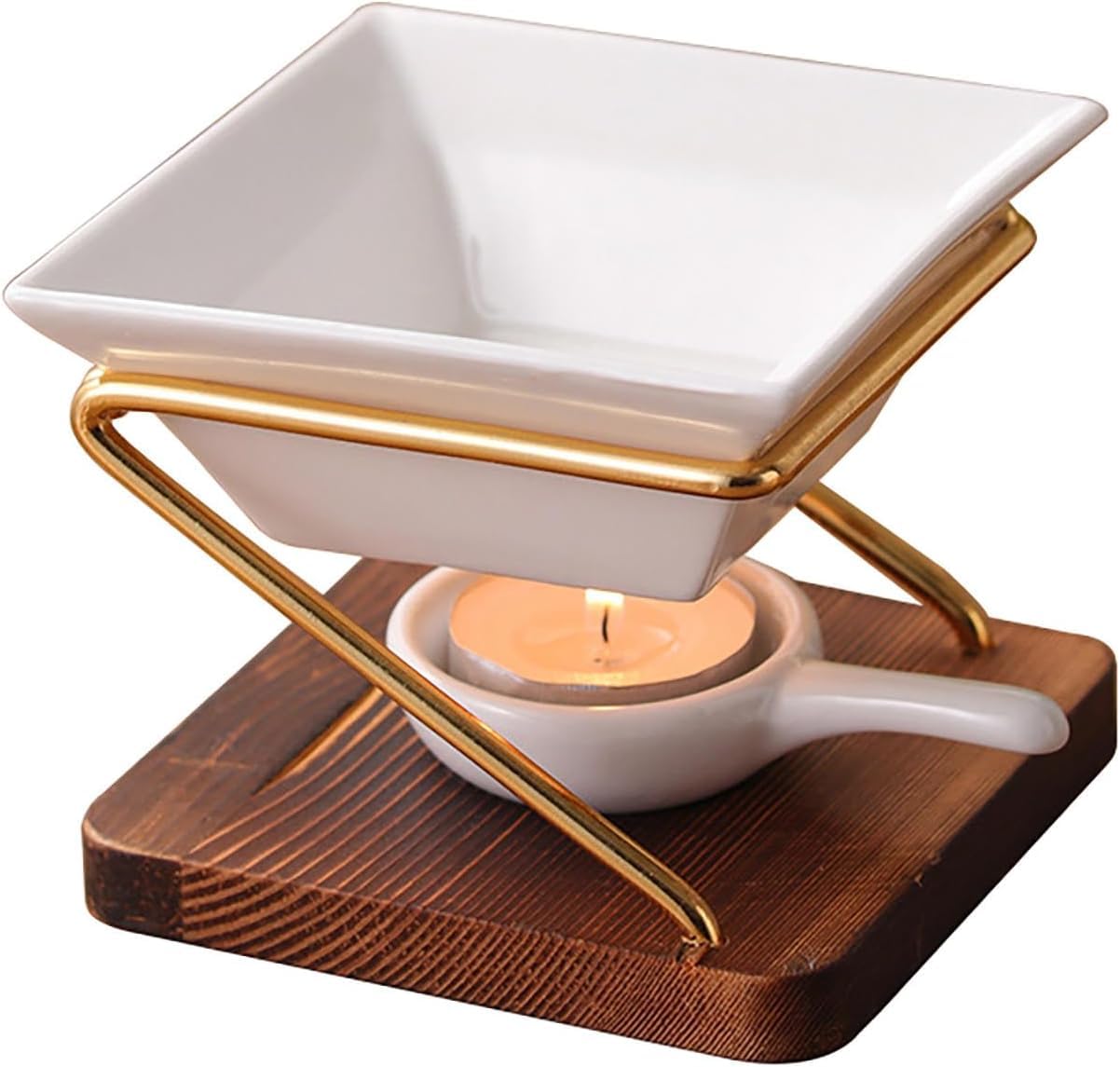 Amazon.co.jp: Wnicek アロマポット 陶器 茶香炉 金色 木製ベース