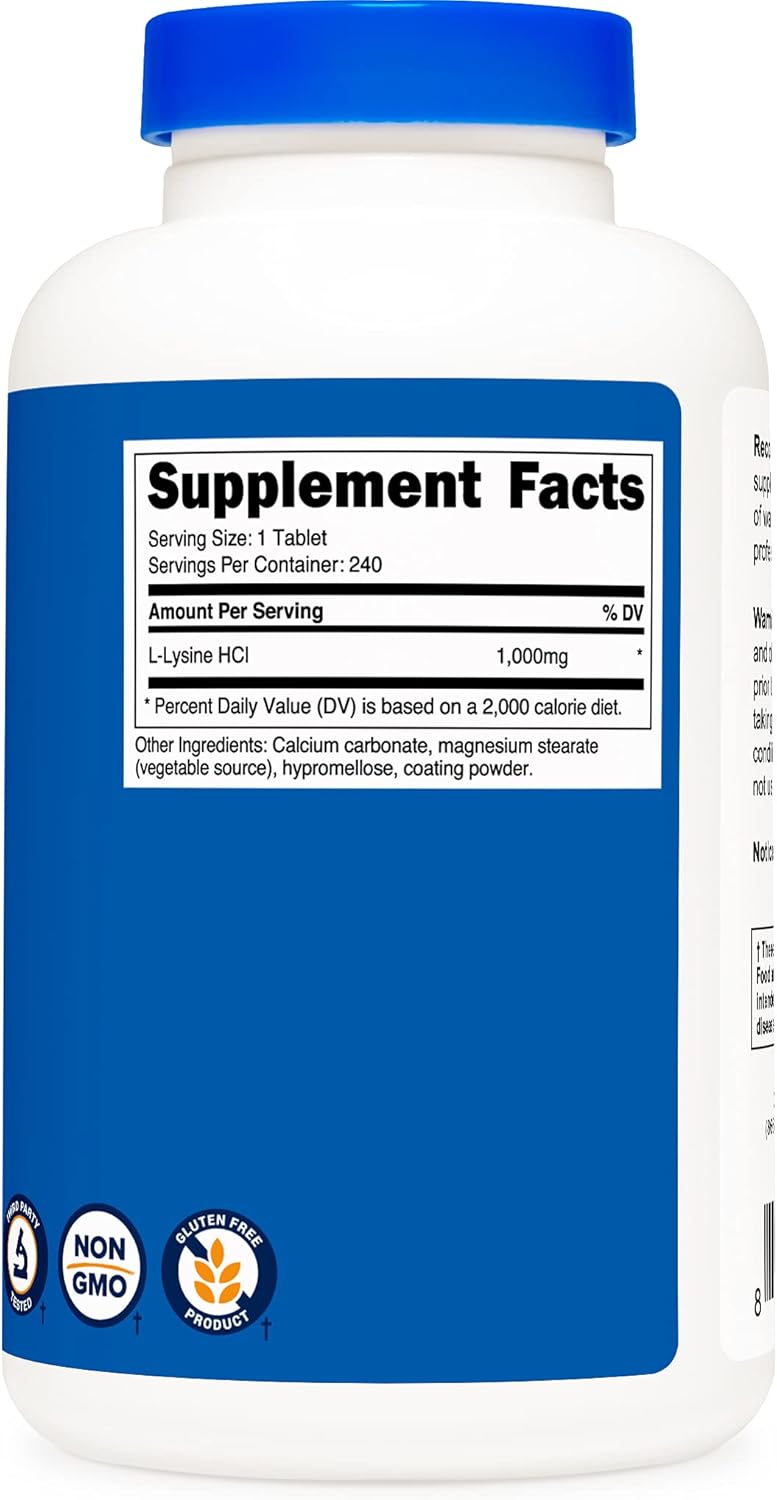 Nutricost L-Lysine 1000mg, 240 Tablets - Gluten Free, Non-GMO, and Vegetarian Friendly : Health & Household