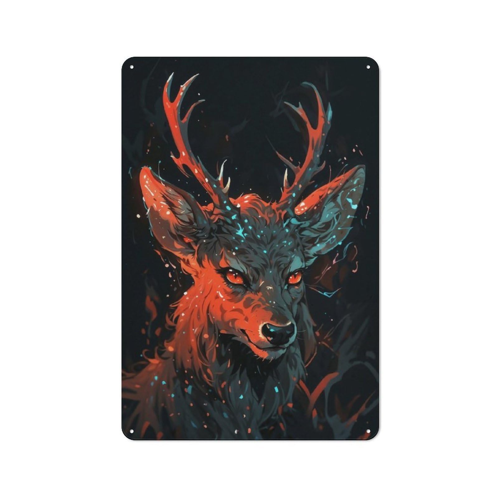 Junmoney Mystic Deer In The Forest Metal Plaque 30X20cm With For Pub Or Café, Rustic Decor, For Garage, Workshop And Man Cave Decoration