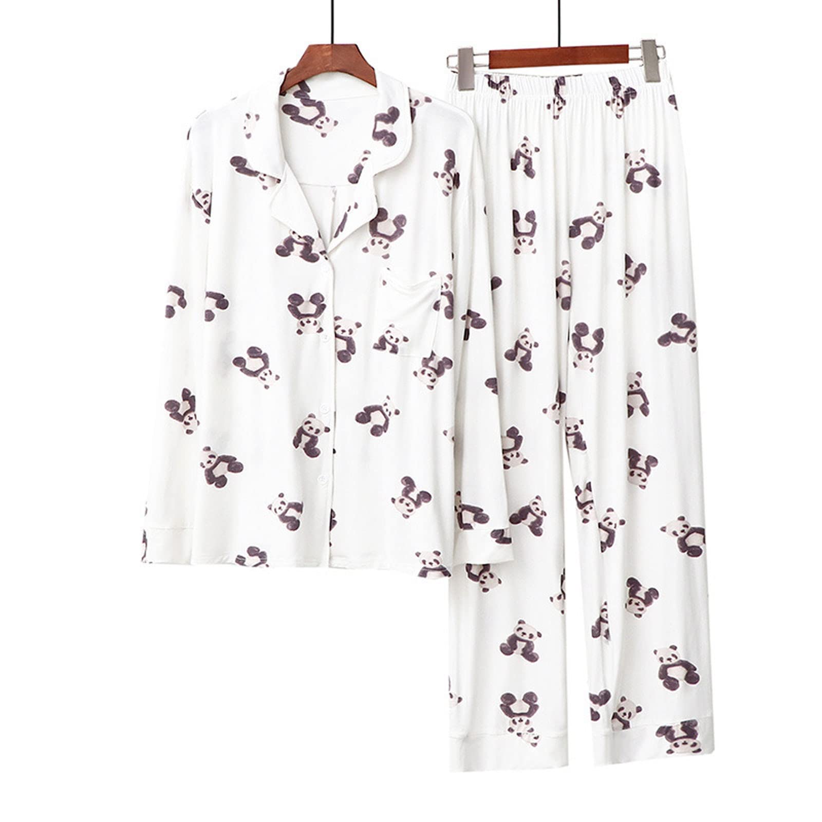 Zestaw piżam damskich Miękka bielizna nocna Pjs Wiosna Lato Jesień Piżamy Damskie Z Długim Rękawem Casual Homewear Garnitur Bielizna Nocna Pijama Feminino PJ Set Loungewear Bielizna nocna (Color : A