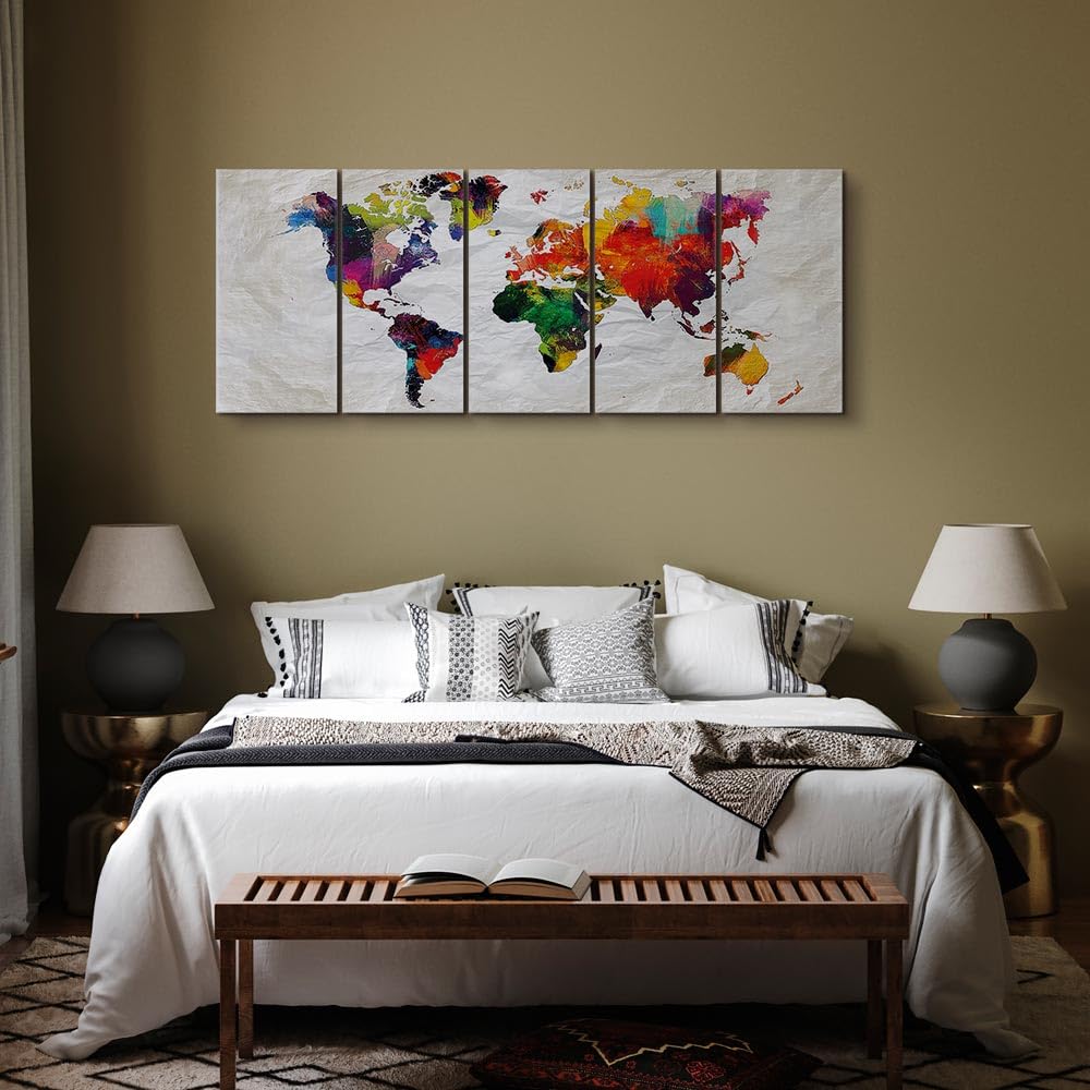 murando Cuadro en Lienzo Mapamundi 225x90 cm Impresión de 5 Piezas Material Tejido no Tejido Impresión Artística Imagen Gráfica Decoracion de Pared Mapa del Mundo Continente k-A-0246-b-m