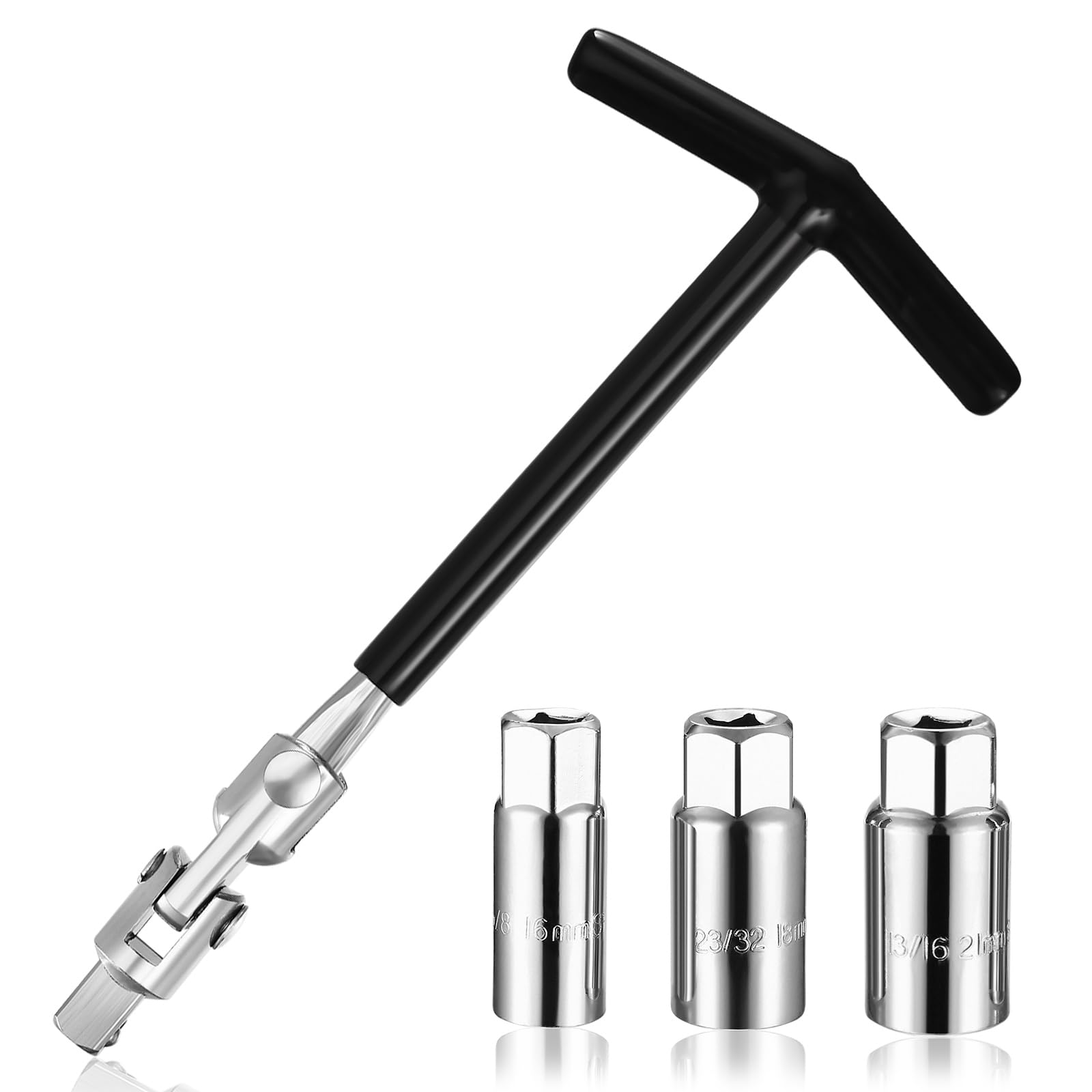Zündkerzenschlüssel Satz, 16/18/21mm Universal Flexibel Zündkerzenschlüssel Set, T-Griff Zündkerzen Steckschlüssel Satz, Zündkerzenschlüssel für Auto Motorrad Zündkerzen Entferner Schraubenschlüssel