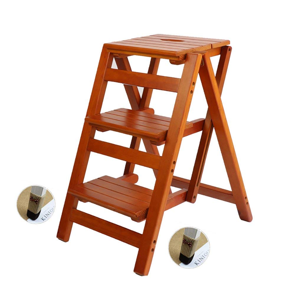 Escalera plegable de madera maciza interior y taburete de paso multifunción para el hogar