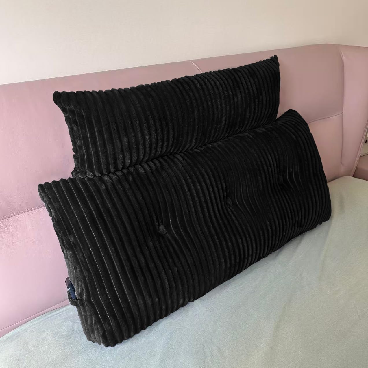 Headboard Pillow Twin, Headboard Wedge Pillow with A Long Neck Roll Pillow Body Pillow, Triangle Pillow Wedge for Reading, Working, Bed Wedge Pillow for Headboard (Black, Twin)