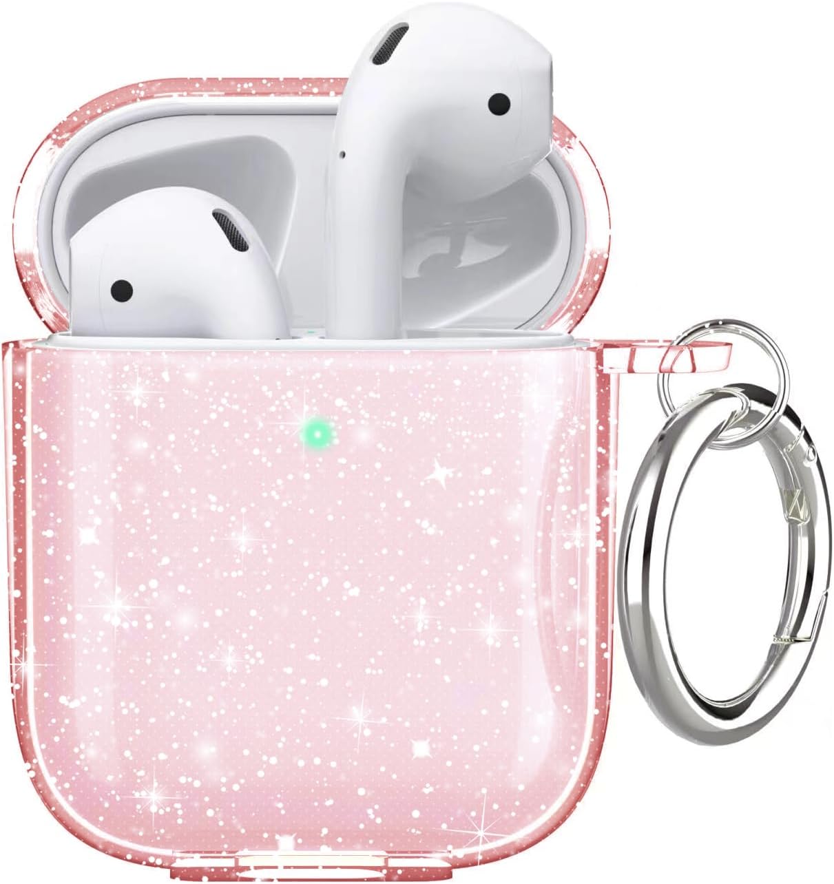 Aircawin for Airpods Case Clear Pink Glitter,Sparkle Bling Clear Case for Airpod case,Full Protective Shockproof Soft TPU Accessories with Keychain for AirPods 2&1 for Women Girls-Pink Glitter