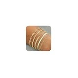 Gold Bracelets for Women ，Waterproof 14k Gold&sol;Silver Plated Stackable Bracelet Set Non Tarnish Trendy Gold Jewelry Dainty Layered Figaro Rope Beads Paperclip Thin Link Chain Gifts for women