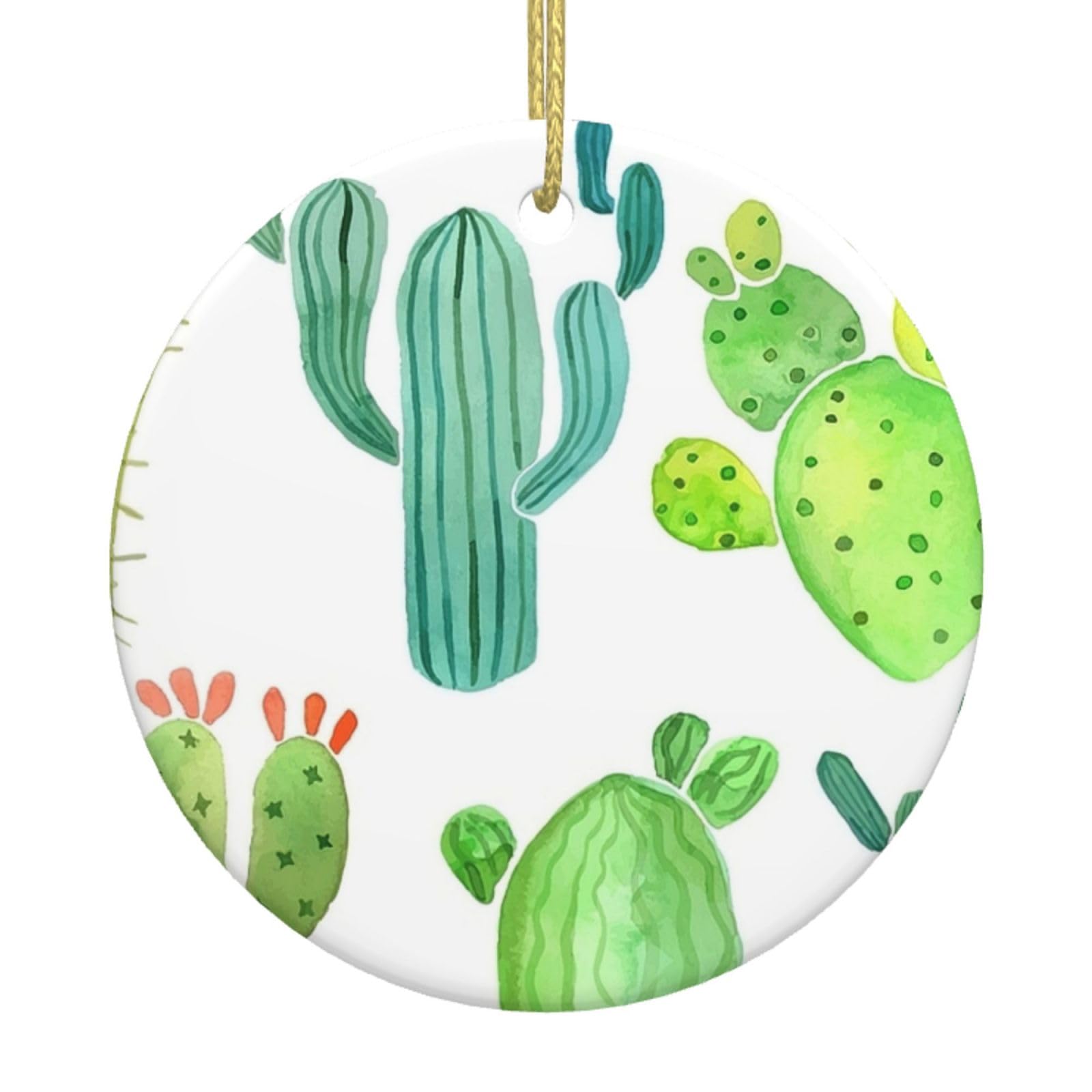 Cactus... Print Christmas Ornaments, Ceramic Hanging Ornament, Round Shape Decorations