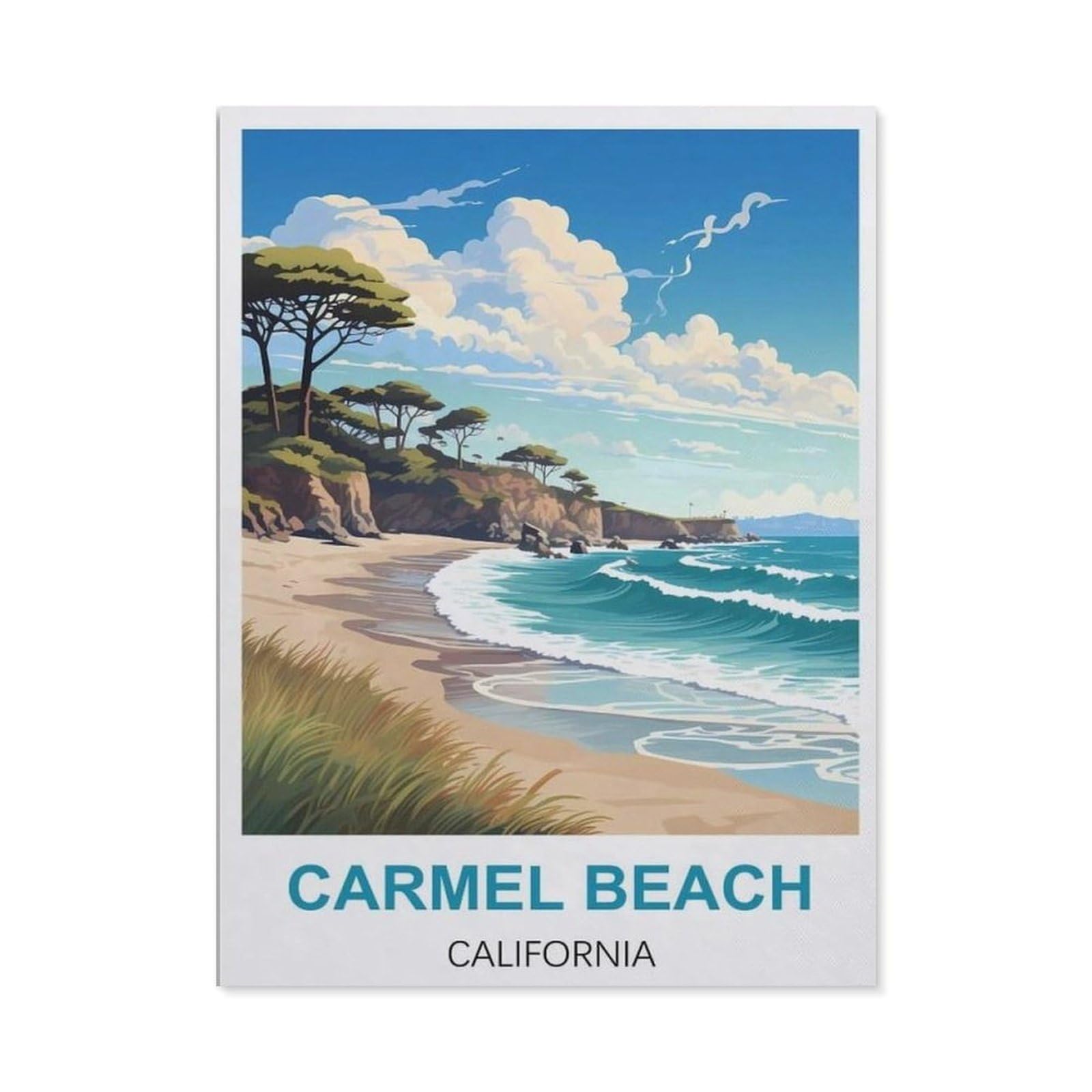 BEAYODKP 5D DIY Diamond Painting，Carmel Beach California,Round Full Drill Crystal Rhinestone Embroidery Cross Stitch Arts Craft Canvas for Home Wall Decor（50 x 60 cm/19.68 x 23.62 inches）-CB68