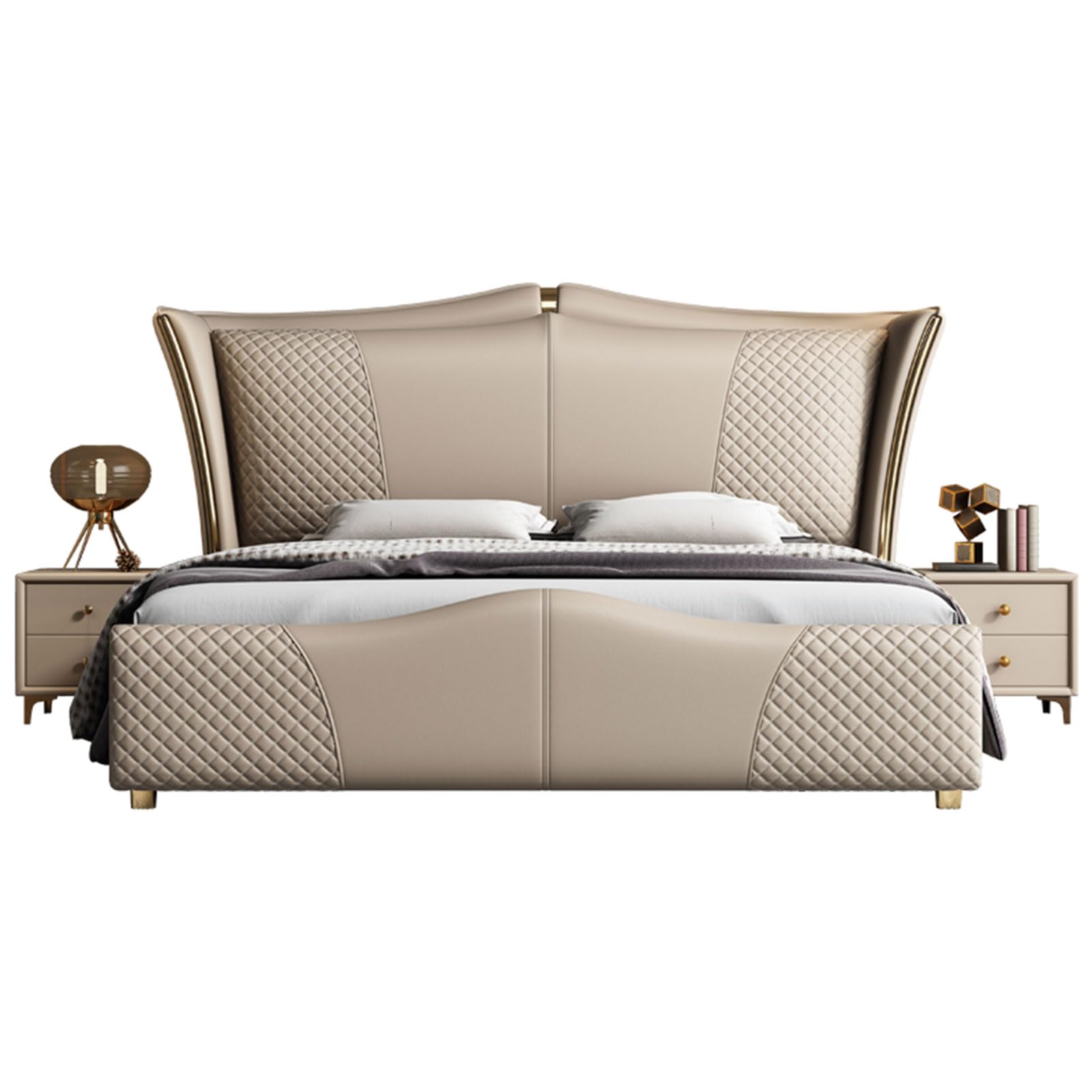 Luxury King Size Genuine Leather Wood Bed Upholstered Platform Bed Frame with Headboard and Lift Up Storage Strong