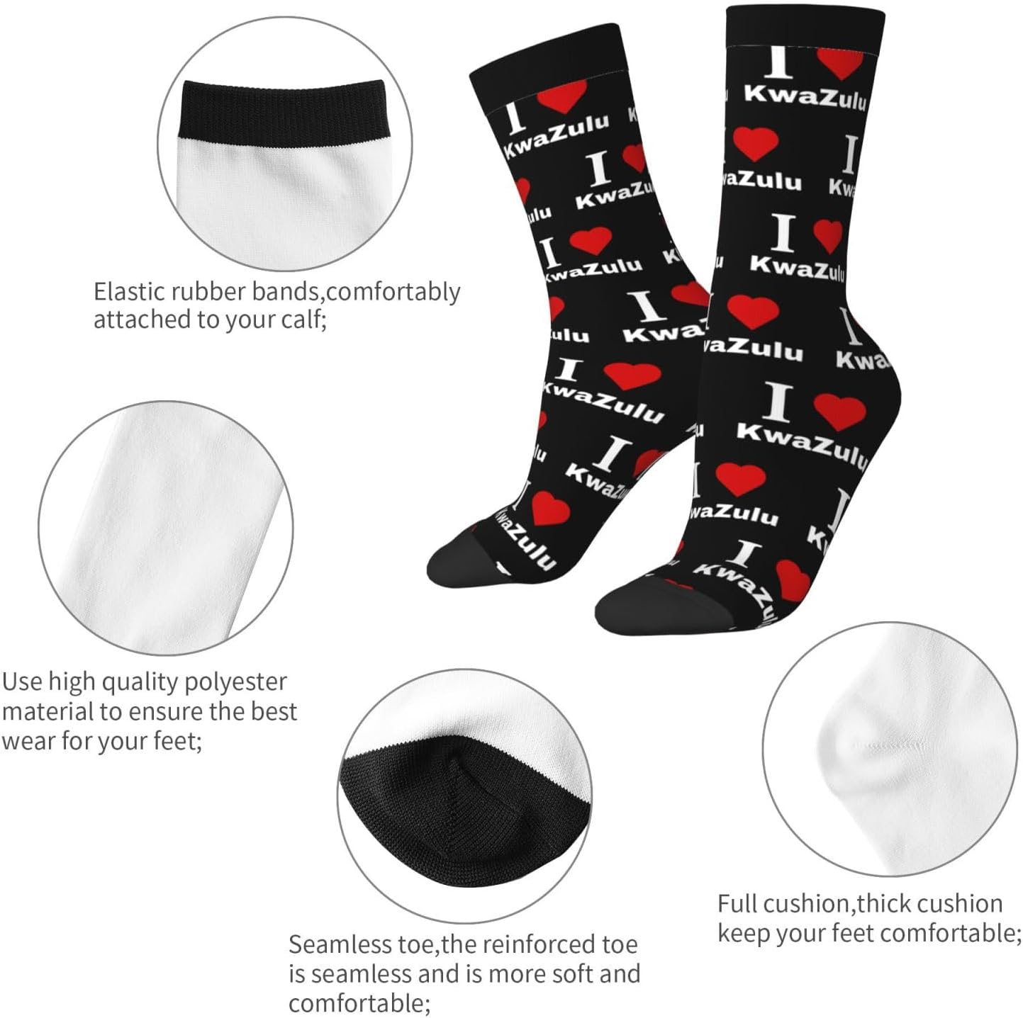I love KwaZulu Socks For Men Women Sport Crew Athletic Running Wicking Socks