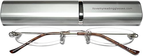 Miniatura 2 de Anteojos de lectura sin montura para hombres y mujeres +1.5 plateados, ultra delgados y ultra ligeros, incluye funda de aluminio a juego por
