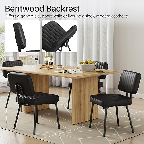 Miniatura 6 de Juego de 4 sillas de comedor, tapizadas modernas de mediados de siglo, sillas decorativas para cocina, comedor con asiento acolchado de piel