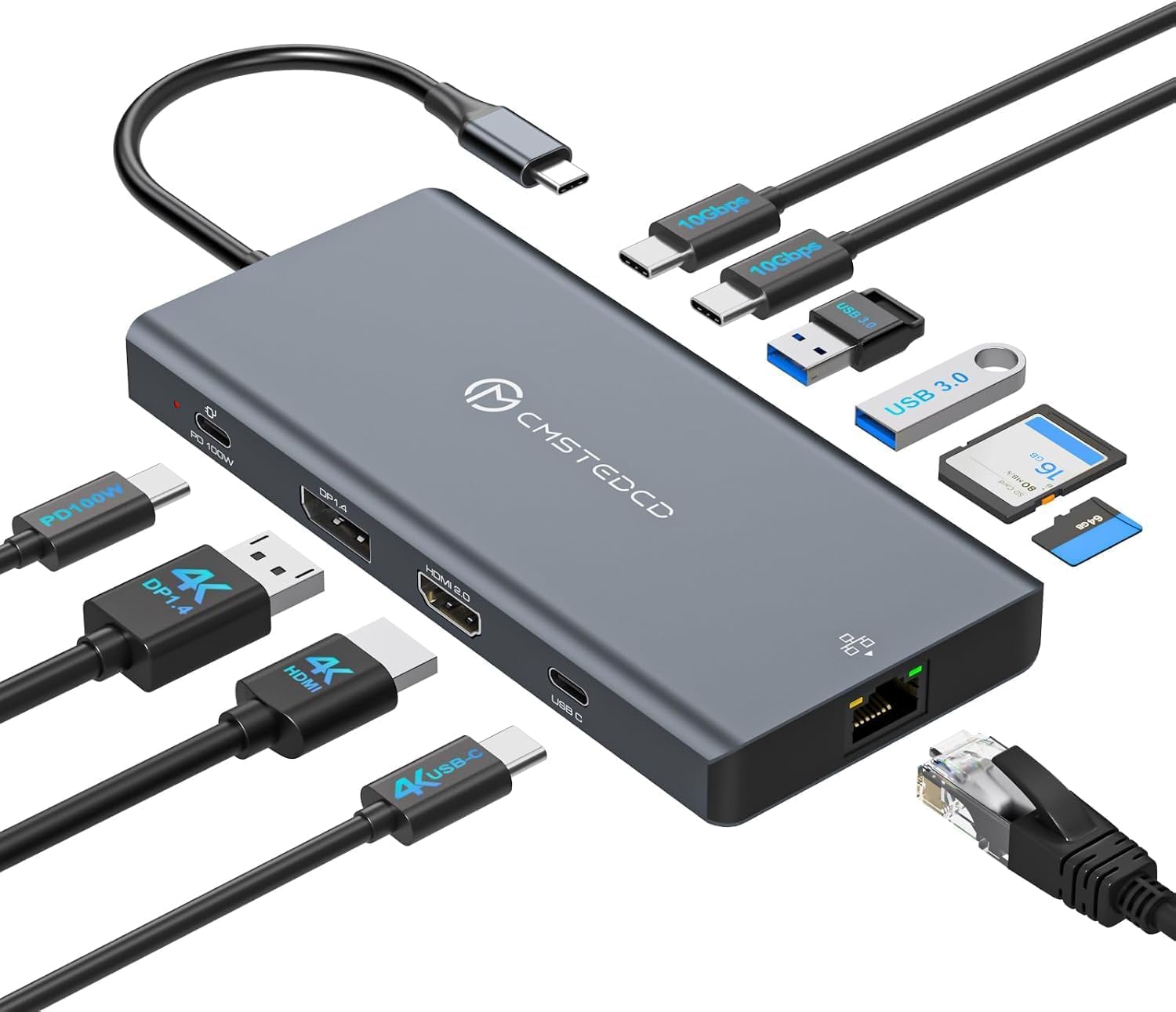Station d'accueil USB C pour ordinateur portable 3 moniteurs avec DisplayPort 4K @ 120 Hz HDMI 4K @ 60 Hz USBC 4K @ 60 Hz, hub Thunderbolt 12 en 1 avec USB A 3.0, USB C 3.2, Ethernet, SD, TF, PD 100 W