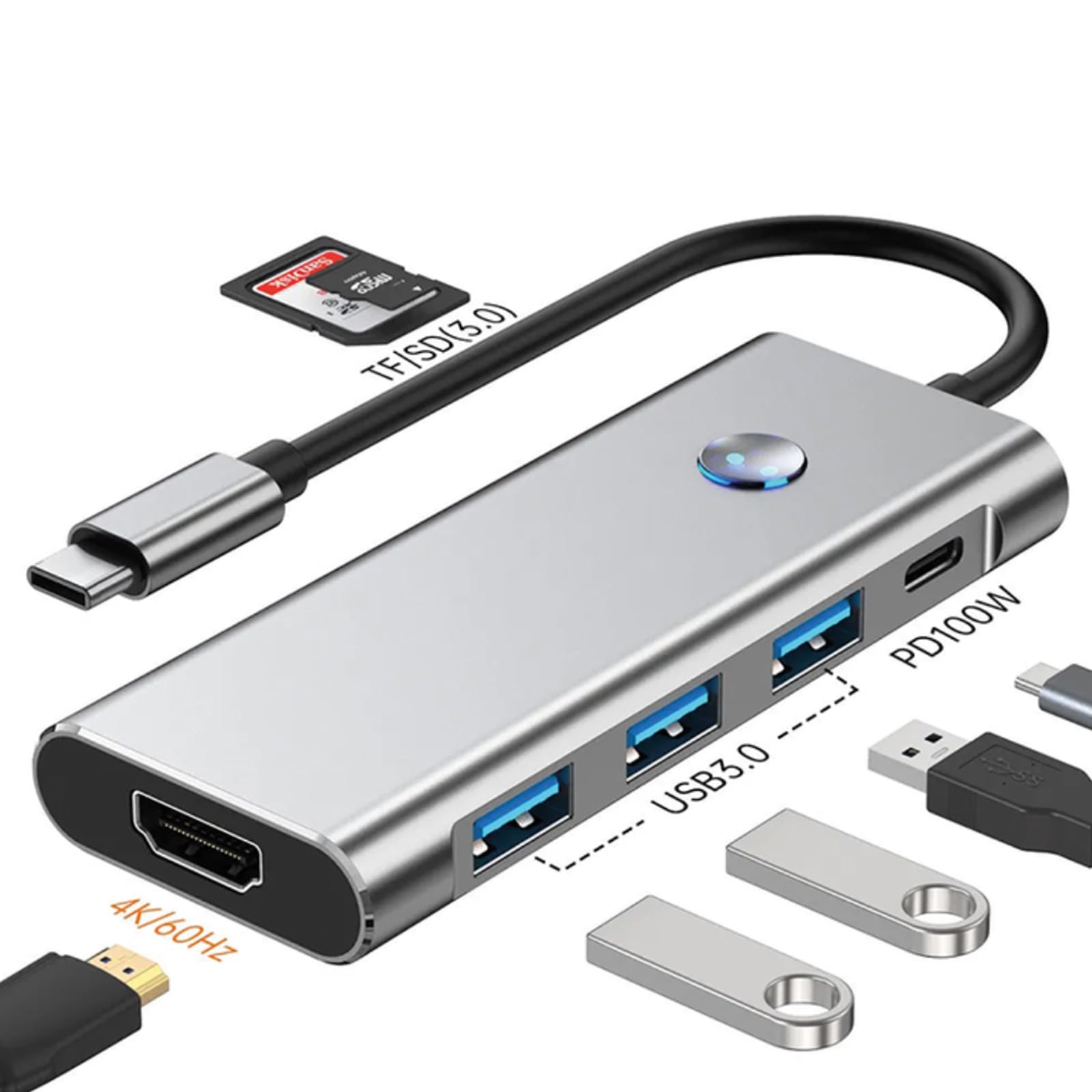 VALUE Docking station USB tipo C, HDMI 4K60, 3 USB A + tipo C PD, 1 SD/MicroSD (TF)