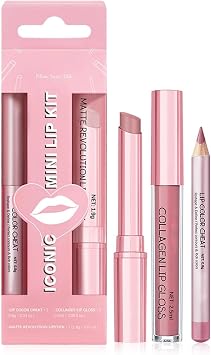 Liquid Lipstick & Matte Lip Balm & Lip Liner Combo Set - Pink Tinted Lip Balm - Hydrating Collagen Lipgloss - Lipliner Pencil Makeup Kits For Women Daily Makeup3Pcs