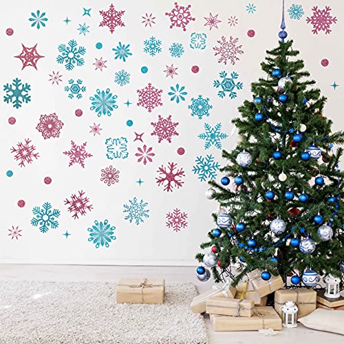 8 Sheets Snowflakes Wall Decals Christmas Decor Snowflake Stickers Frozen Wall Decor for Girls Bedroom Women Living Room Christmas Theme Party Supplies Home Classroom Decorations (Blue, Purple)