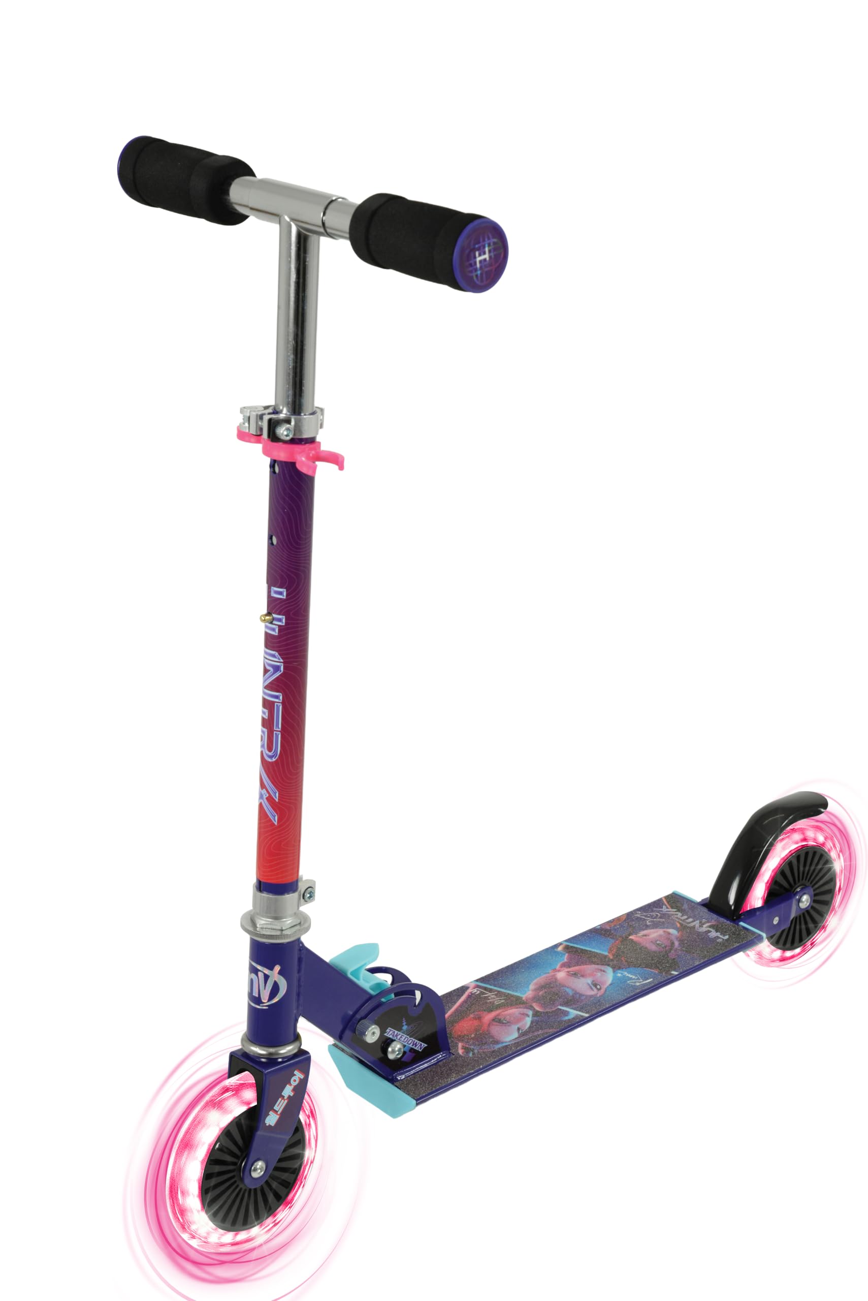 KPop Demon Hunters Kids Folding Inline Scooter with Light Up Wheels | Officially Licensed for Boys Girls Age 5+