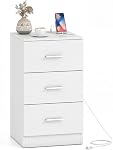 KOMFOTT Table de chevet avec station de recharge, Table de lit en bois avec 2 AC Des sorties, USB et Port de type C, stand de nuit moderne avec 3 Tiroirs pour Bureau de Chambre Petits espaces (Noir,2)