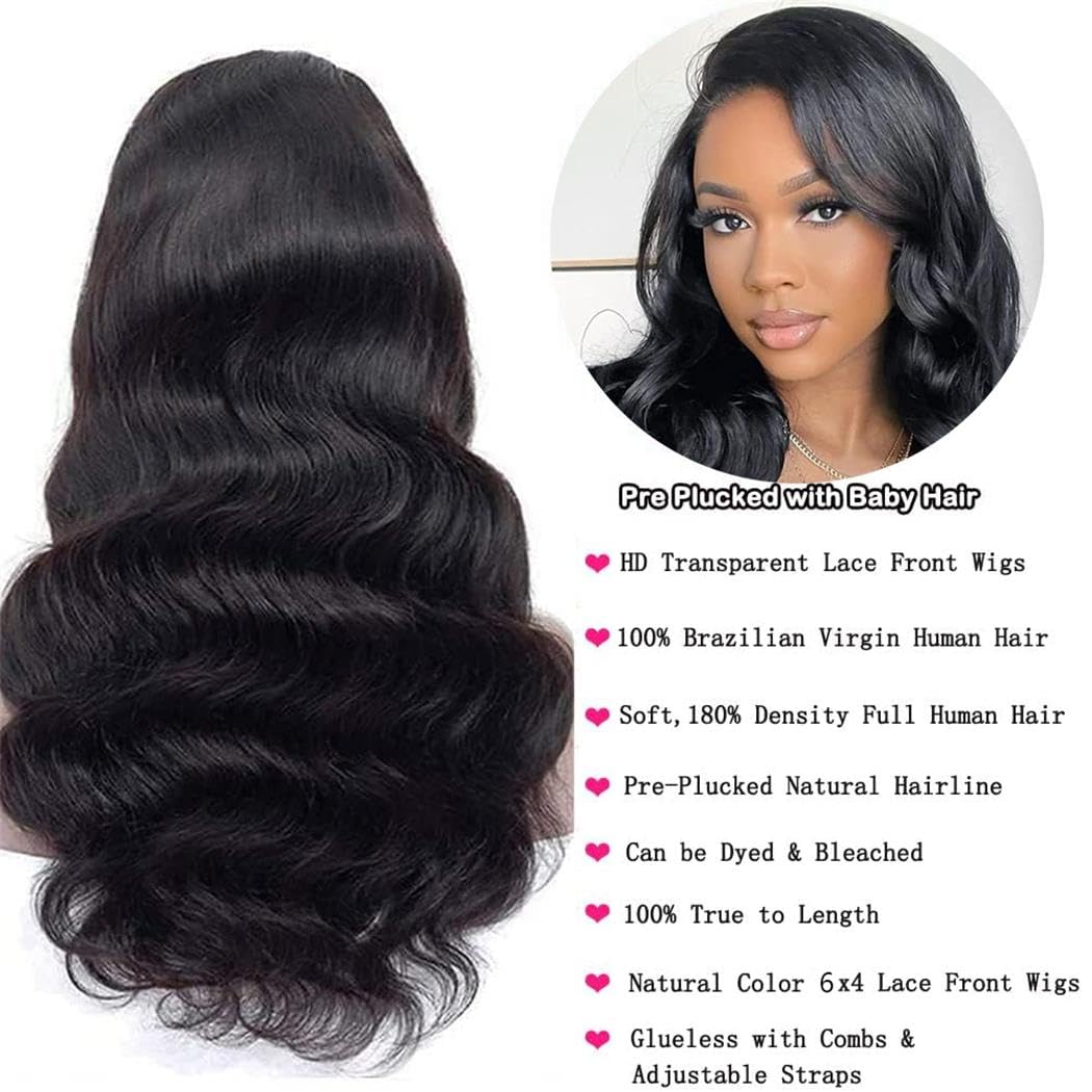 28 Inch Lace Front Wigs Human Hair 10A 6x4 Glueless Wigs Human Hair Pre Plucked Pre Cut Body Wave Lace Front Wigs Human Hair 180% Denisty HD Transparent Lace Frontal Wigs Human Hair For Black Women