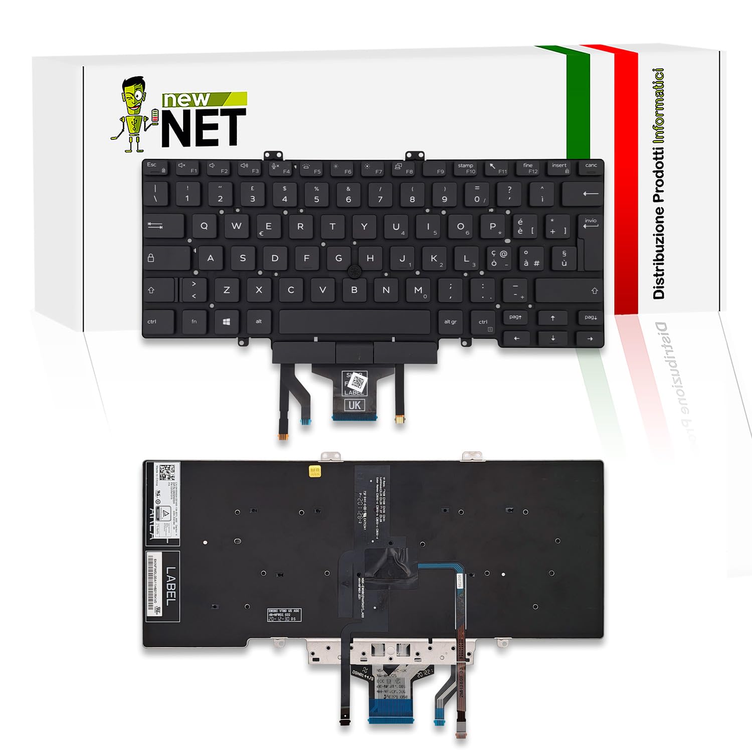 new net - Tastiera compatibile con Dell Latitude 5400, 5401, 5410, 5411 [Senza frame - colore tasti Nero - Trackpoint - Retroilluminata - Layout ITA]