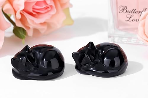 Miniatura 3 de QINJIEJIE Decoración de cristales de gato de lepidolita, estatua de gato dormido, piedra curativa, decoración de piedra curativa, regalo tallado de