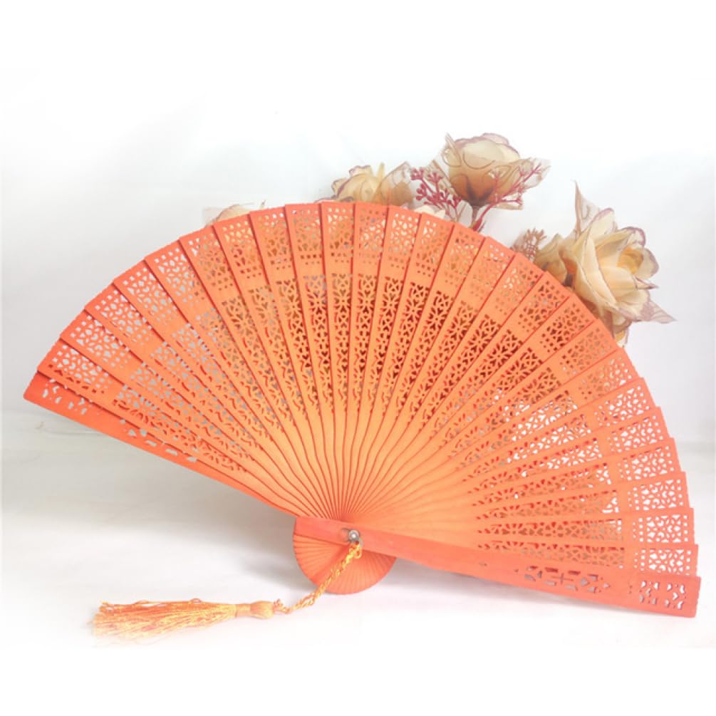 METTEOR Folding Fan 20cm Vintage Hollow Fan Wedding Hand Fragrant Party Carved Folding Wooden Fan Antiquity Folding Fan Decoration Tea Pot