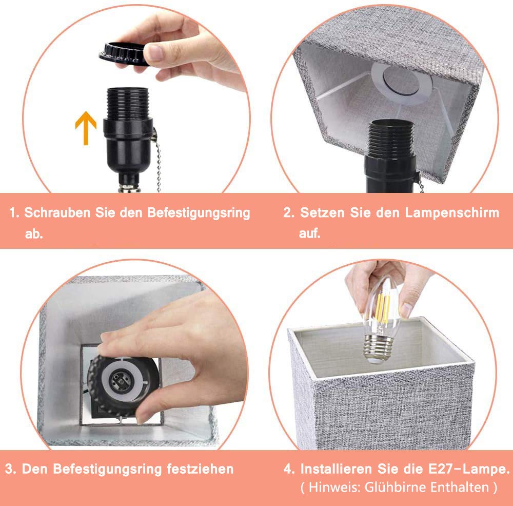 Depuley Nachttischlampe Mit USB-Anschluss – Dimmbare Tischleuchte Mit Stoffschirm, 3 Helligkeitsstufen