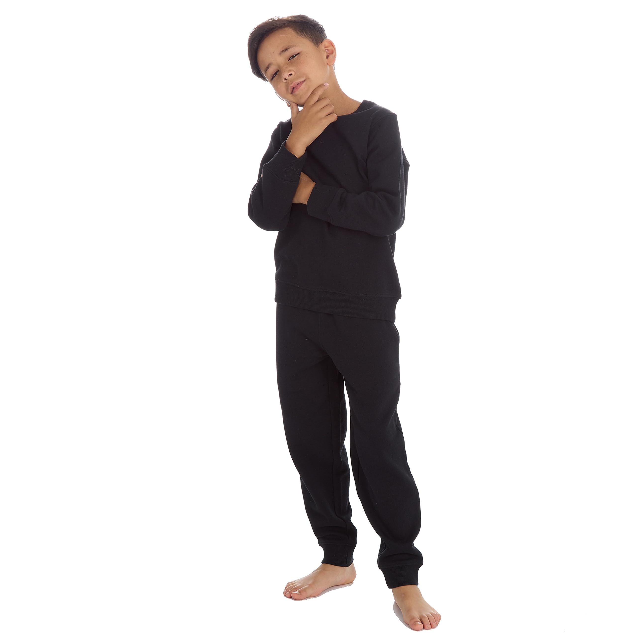 Metzuyan Kids Boys Plain Tracksuit Pullover Crew Neck Joggers Cotton Rich Sweat Set Black 13 Years