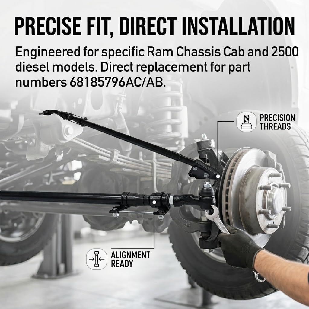 Steering Center Link & Drag Link Assembly for 2013-2024 Ram 4500 5500, 2018 Ram 2500 6.7L - Adjusting Sleeve, Inner & Outer Tie Rod Ends