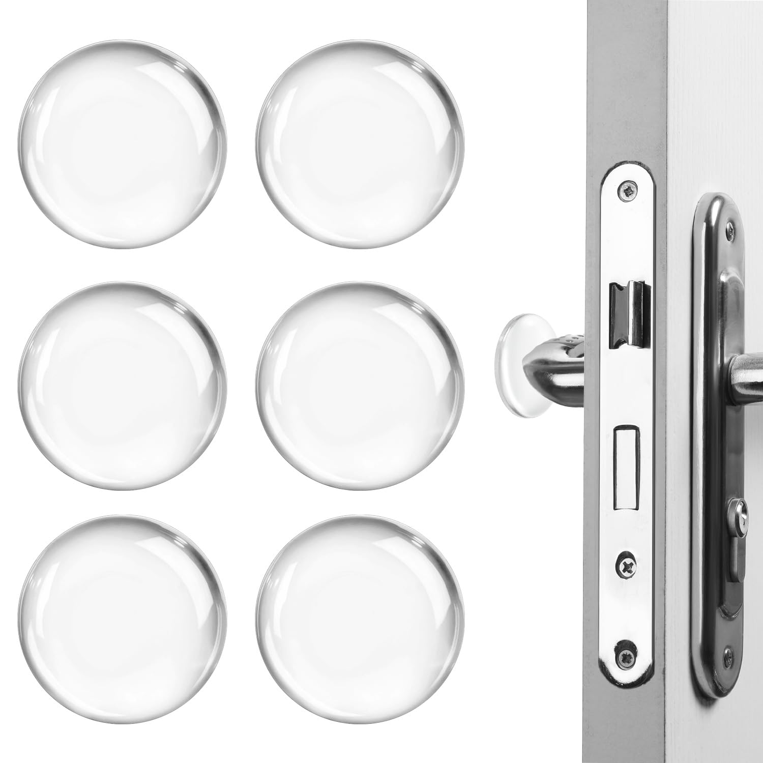 Qwork Transparent Qwork® 6 Pieces Door Stopper Wall Protector 50X8mm - Clear Rubber Door Handle Stopper Self-Adhesive Noise Dampening Protector