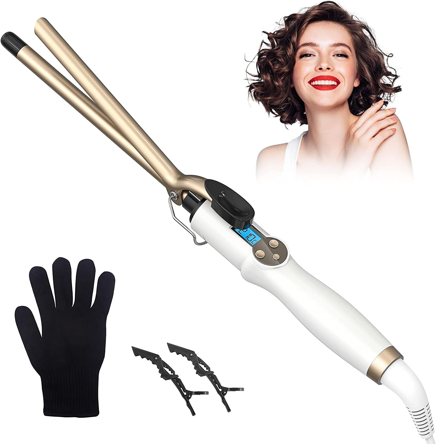 13MM Thin Curling Iron, AIMERVO 1/2 Inch Curling Tongs Tight Curls, LCD DispLay 11 Heat Setting 110-210°C for all Hair Types, 0.5" Tourmaline Ceramic Round Barrel 30Sec Heat-Up, Curler Long&Short Hair