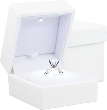 Noble Ring Box with Light - Unique LED Engagement Ring Box for Proposal Ring or Special Occasions White