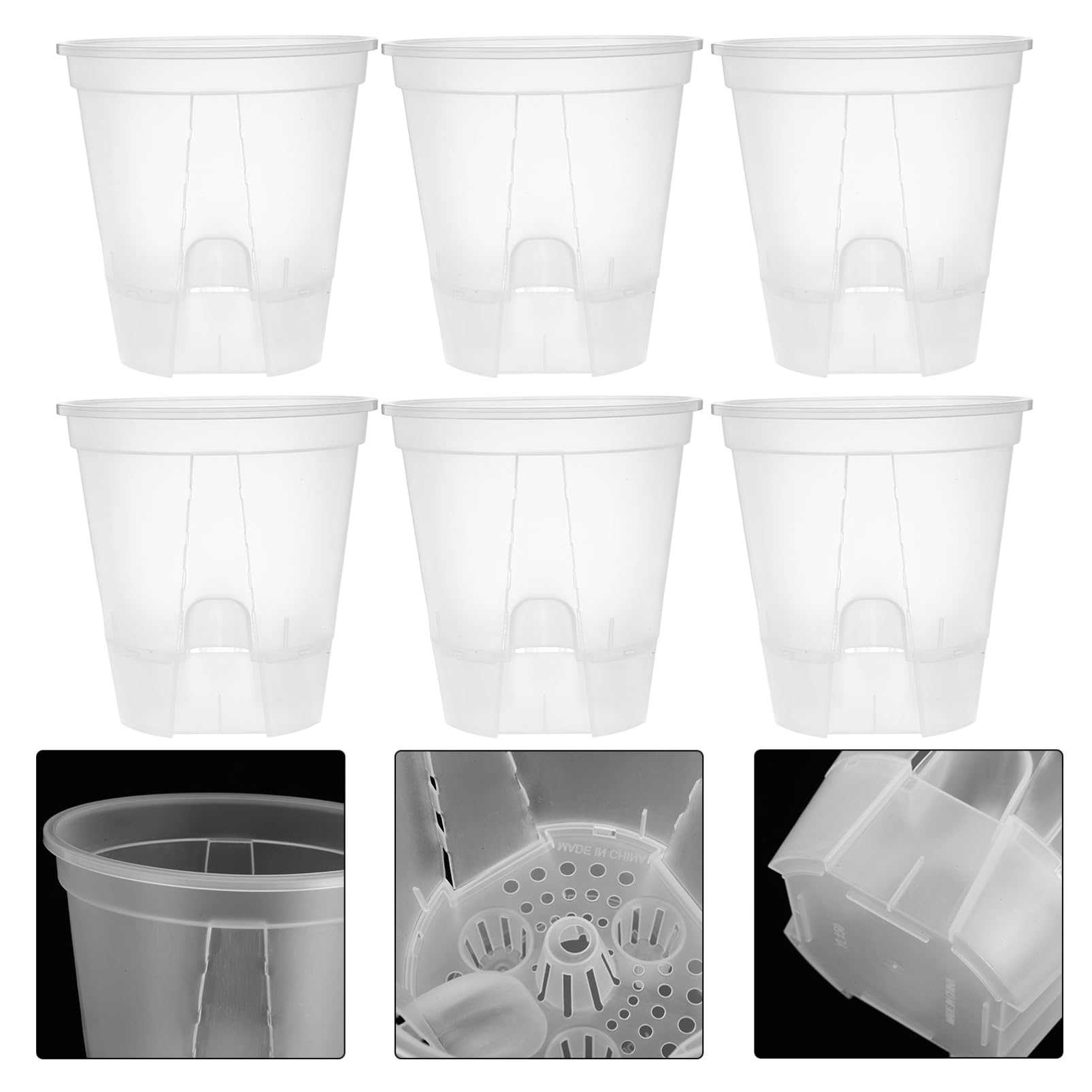 Toyvian 6 Pièces Pots de Fleurs Plastique Transparent Autonome Pots à Drainage pour Plantes Intérieur Respirants pour Orchidées Auto Arrosage pour Intérieurs