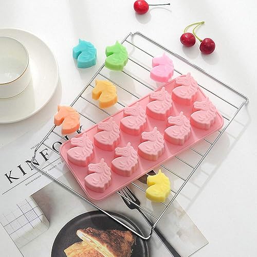 Miniatura 5 de MoldFun Juego de 2 moldes de silicona con cabeza de unicornio para hacer chocolate duro, gelatina, gelatina, pequeñas bombas de baño para hornear,