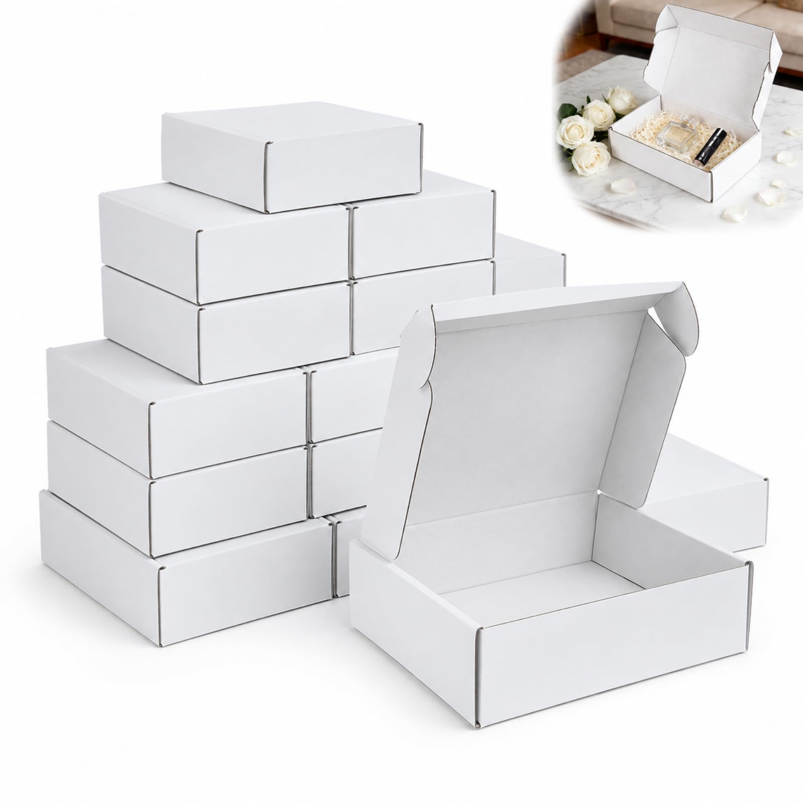 White Small Cardboard Boxes, 12 Pcs Small Boxes for Posting 18x11x5cm