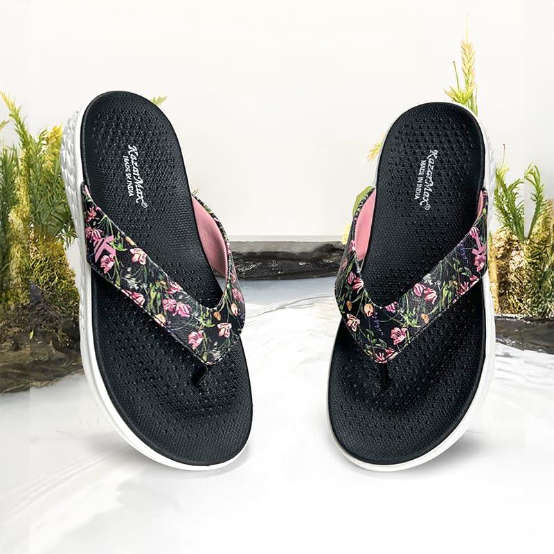 Image of KazarMax Women Slipper | Lightweight | Floral Print | Flip-Flop Daily Use | Casual wear | Thong Slippers