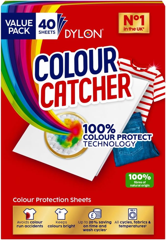 Colour Catcher Colour Protection Sheets (1 pack x 40 sheets), Colour Catcher Sheets for Mixed Colour Washes to Avoid Colour Run Accidents, Made of 100% Naturally-Derived and Biodegradable Fibres