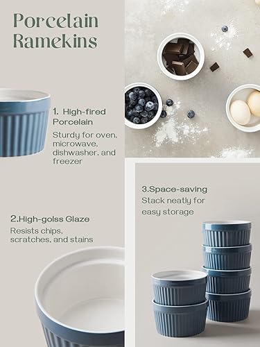 Miniatura 39 de DOWAN - Cazuelita de porcelana, para servir o para soufflé, Creme Brulee, de estilo clásico para hornear, juego de 6 Blanco