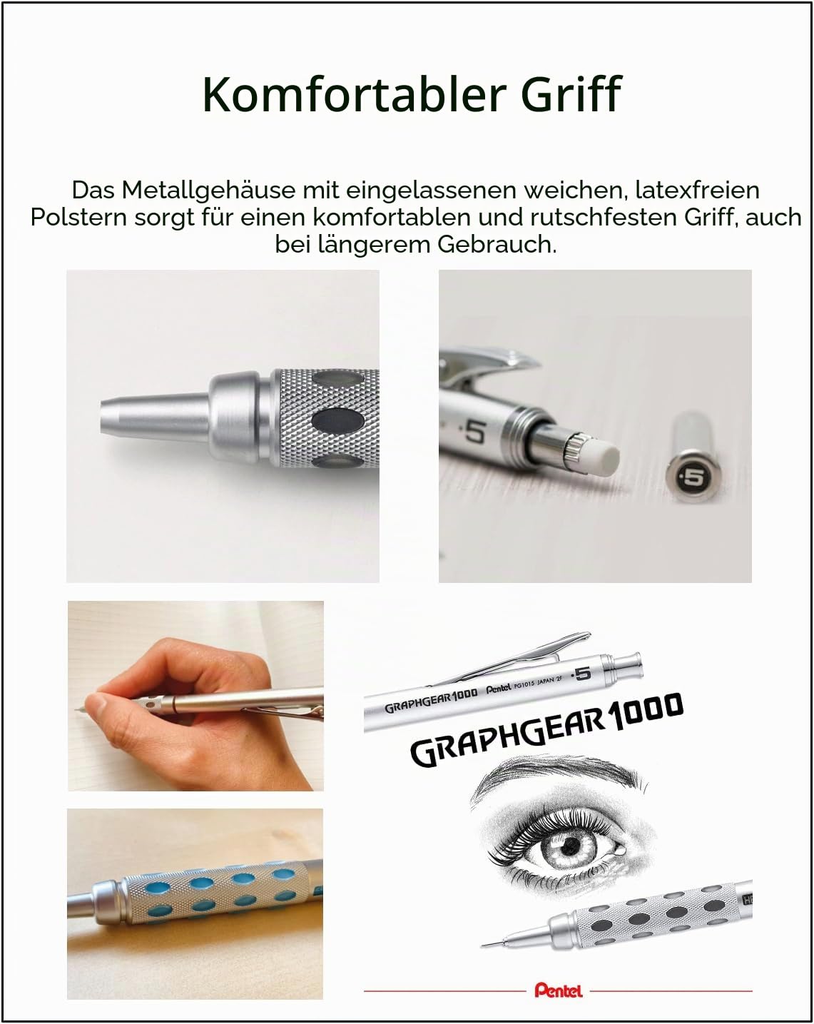 Graph Gear 1000 Druckbleistift-Set (0,3 mm/0,4 mm/0,5 mm/0,7 mm/0,9 mm), hochwertiges Original-Federmäppchen