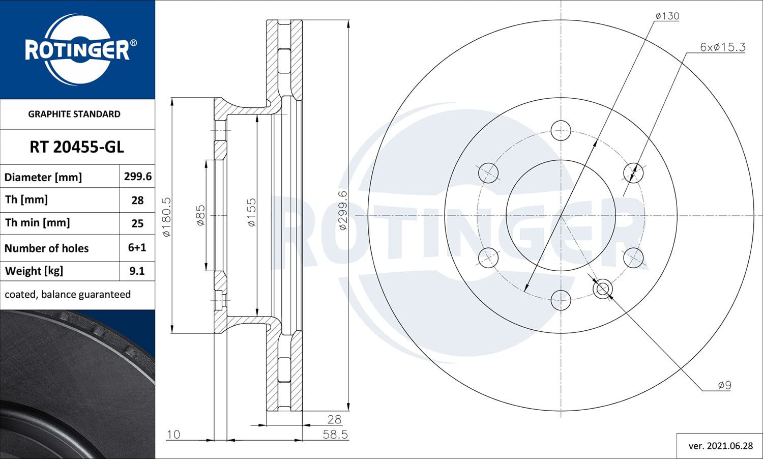 ROTINGER Rotors de disque de frein (essieu avant, Ensemble de 2 pièces) Avec revêtement anti-corrosion, RT 20455-GL
