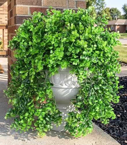 Faux Outdoor Plants Fake Hanging Plants for Outdoors Outside Decorations 2 Pcs Green Faux Eucalyptus Hanging Vine Realistic UV Resistant Artificial Greenery for Planters Porch Garden Yard Patio
