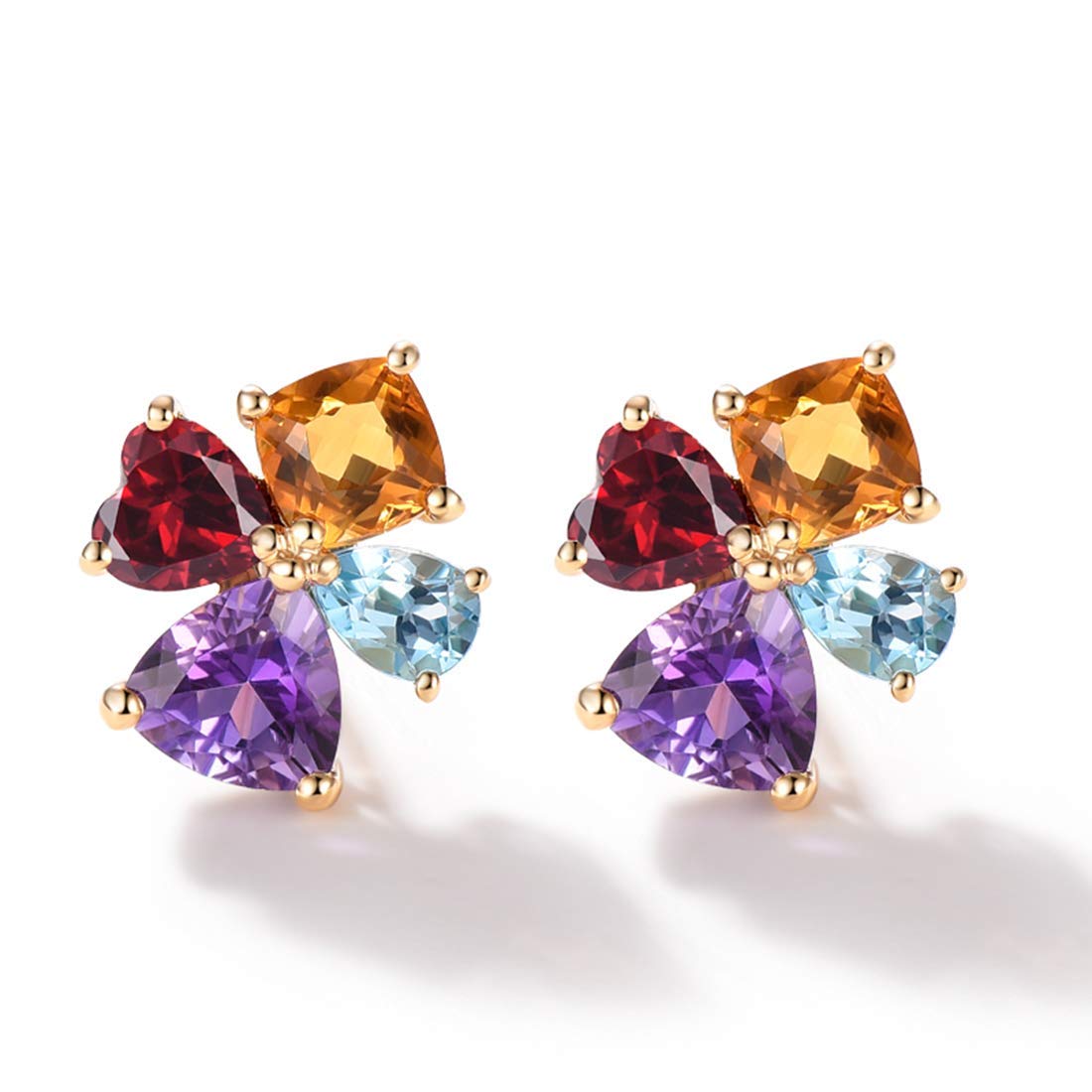 Aretes de oro macizo de 14 quilates con piedras preciosas naturales reales y topacio citrino granate amatista. Dimensiones: 12 x 10 mm