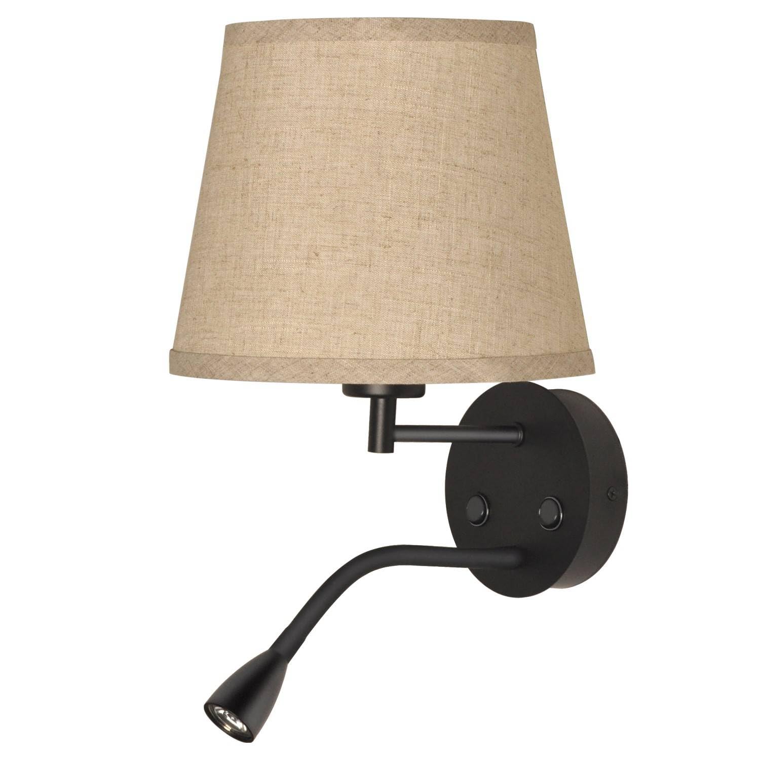 BarcelonaLED Lámpara LED Aplique de Pared Casquillo E27 con Foco de Lectura Orientable 3W Pantalla Textil Interruptor para Dormitorio Cabecero Cama Salón