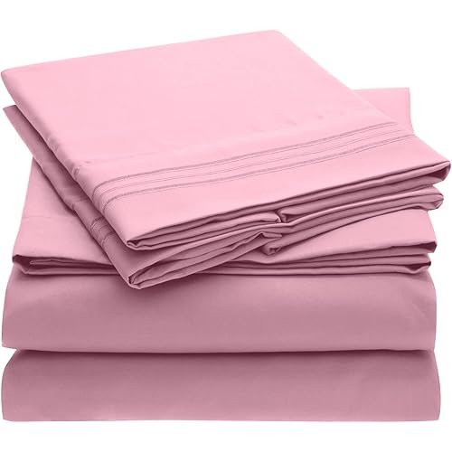 Mellanni Twin XL Sheet Set - Hotel Luxury 1800 Bedding Sheets & Pillowcases - Extra Soft Cooling Bed Sheets - Deep Pocket up to 16 inch - Fits College Dorm Room Mattress - 3 Piece (Twin XL, Pink)
