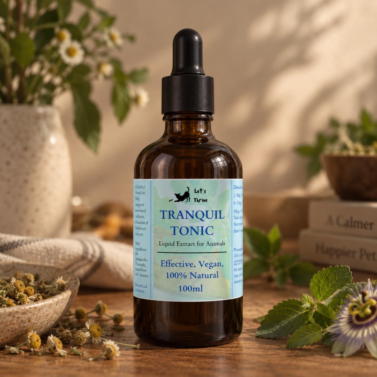 Let’s Thrive Calming Supplement for Dogs & Cats 30ml | Anxiety Relief Drops for Pets | Natural Stress Relief with Passionflower & Brahmi | Helps Separation Anxiety & Noise Stress