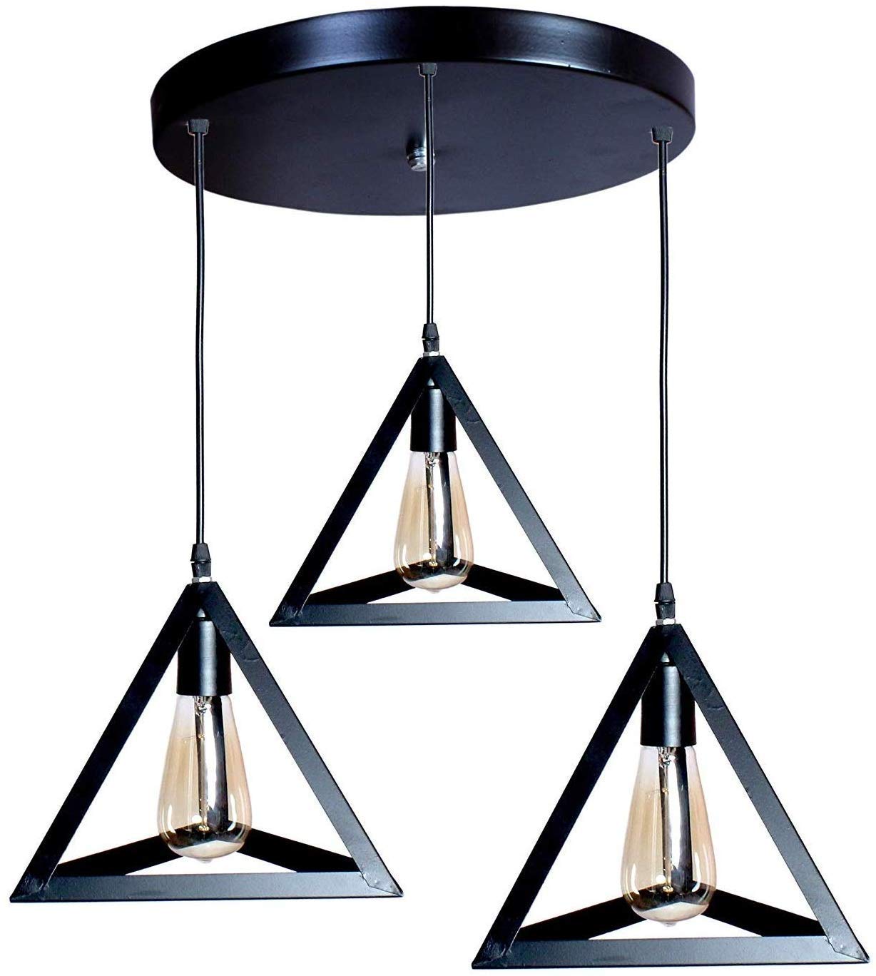 greywings triangle 3-light hanging pendant lamp, modern black ceiling chandelier with e27 holders,iron cluster light for (bulbs not included), 3lp set