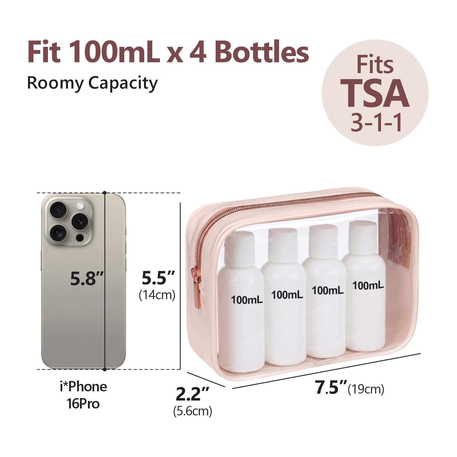 PACKISM Borsa da toilette approvata TSA, borsa trasparente per il trucco, impermeabile, borsa da viaggio per cosmetici, da donna, borsa da trasporto conforme alle compagnie aeroportuali, confezione da