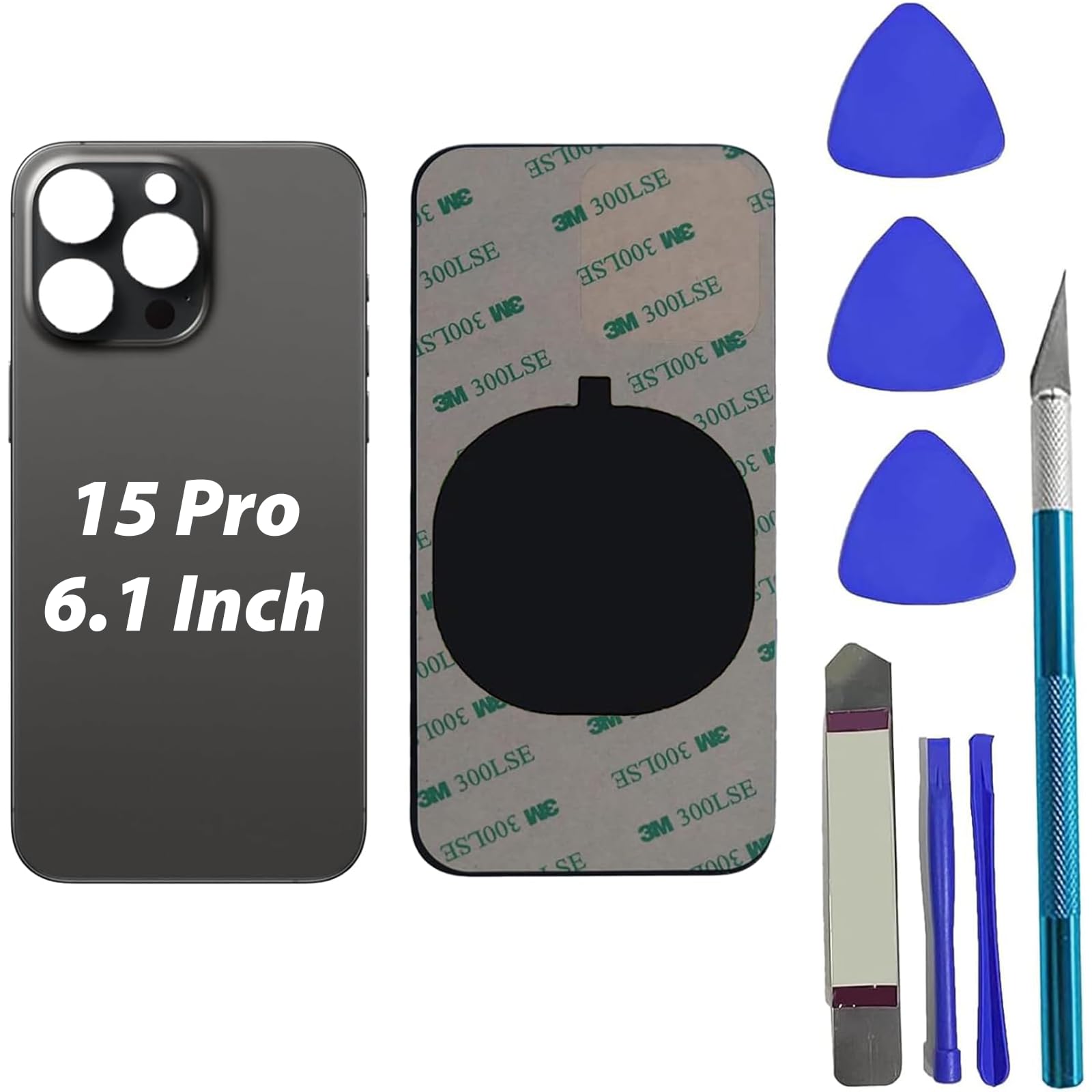 Sostituzione del coperchio del vetro posteriore 15 Pro per iPhone 15 Pro Sostituzione del vetro posteriore posteriore da 6,1 '' con kit di strumenti di riparazione (Titanio Nero)
