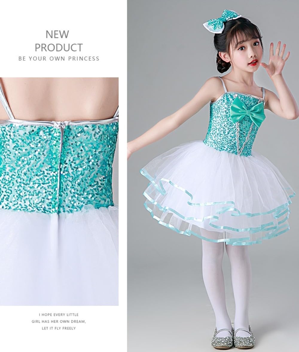 Amazon.co.jp: キッズ ダンス衣装 スパンコール ワンピース 女の子 青